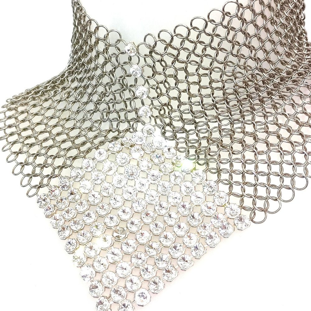 Ferrara Whiting and Davis Large Ring Mesh Necklace With Swarovski Crystal Mesh